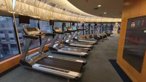 a row of tread machines in a gym at Monarch Plaza Hotel in Taoyuan