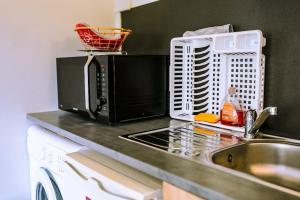 Una encimera de cocina con un microondas y un fregadero. en Appartement La Gare Viotte, en Besançon 10 fotos más