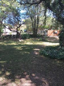 a yard with trees and grass and a fence at Casa en Villa Los Aromos cerca del río in Villa Los Aromos +3 photos