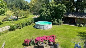 an aerial view of a garden with a swimming pool at Steenuil in Doetinchem