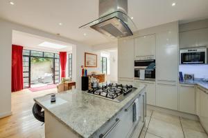 a kitchen with a stove and a counter top at Wildflower Garden in Portsmouth