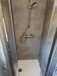 a shower with a glass door in a bathroom at Le Beau Rivage - M24 in Trois-Ponts