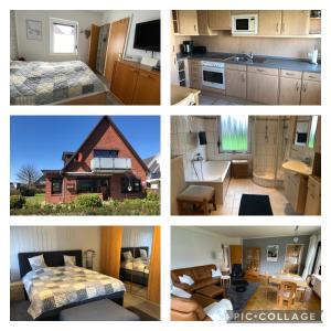 a collage of pictures of a kitchen and a house at Haus Seehunde im Büsumer Kurviertel in Büsum