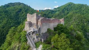 a castle on the side of a mountain at La Rulote in Căpăţîneni-Ungureni