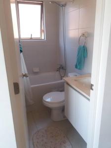 サンティアゴにあるCasa en un bello entornoのトイレと洗面台を備えた白いバスルーム +9枚の写真