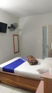 een slaapkamer met een bed met een deken erop bij Hotel Maracanã in Sao Paulo