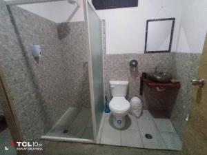 ein Badezimmer mit Dusche, Toilette und Waschbecken in der Unterkunft Habitación matrimonial con baño in Archidona