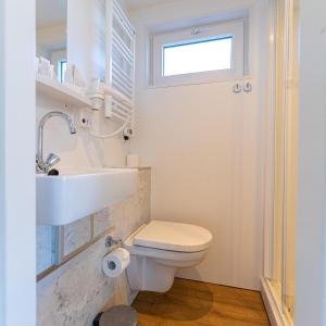 a bathroom with a toilet and a sink and a window at Houseboat Tomio NS001 near Amsterdam in Monnickendam +21 photos
