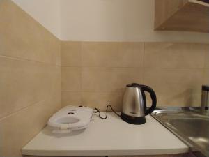 a coffeemaker sitting on a counter next to a sink at Spacious Hostel Rooms in Skopje