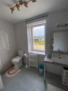 un bagno con un water, un lavandino e una finestra di La Maison d'Aimé - Spacieuse et grand jardin a Banville Altre 17 foto