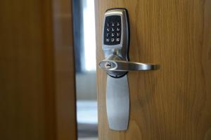 a close up of a door with a remote control at Vogar Travel Service in Myvatn