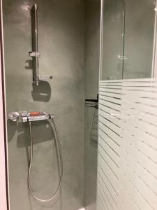 eine Dusche mit Glastür im Badezimmer in der Unterkunft Maison proche mer in Agon Coutainville + 16 Fotos