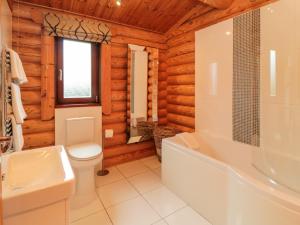 a bathroom with a toilet and a tub and a sink at Endeavour Lodge 4 in Middlesbrough +5 photos