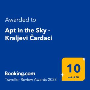 Palkinto, sertifikaatti, kyltti tai muu asiakirja, joka on esillä majoituspaikassa Apt in the Sky - Kopaonik Kraljevi Čardaci