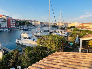 un gruppo di imbarcazioni ormeggiate in un porto turistico di Villa T2, île de la marina, climatisée a Cap d'Agde