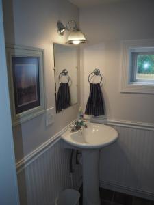 un baño con lavabo y espejo en Sailor's Delight - Remodeled And Super Cute!, en Manistee 42 fotos más