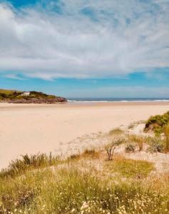 a sandy beach with grass and the ocean at Atico en Ajo Cantabria in Ajo +11 photos