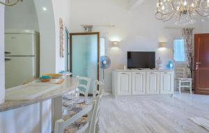 a kitchen with a sink and a counter with a tv at Pet Friendly Home In Stintino in Stintino