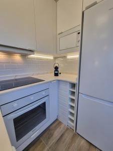 a kitchen with white appliances and a white refrigerator at Los cañones in Liérganes