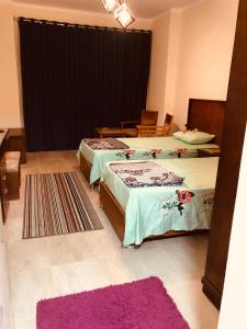 two beds in a room with a purple rug at قريه اكوا فيو الساحل الشمالى in El Alamein +8 photos