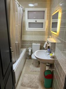 mała łazienka z umywalką i toaletą w obiekcie Luxury apartment in rehab city w mieście New cairo