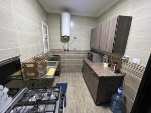 mała kuchnia z kuchenką i zlewem w obiekcie Luxury apartment in rehab city w mieście New cairo