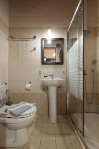 a bathroom with a toilet and a sink and a shower at Erifili Apartments in Sidari