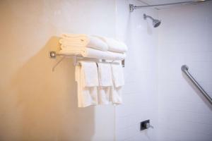 サマセットにあるQuality Inn & Conference Centerの白いタオルのグループがバスルームのラックに入っています。