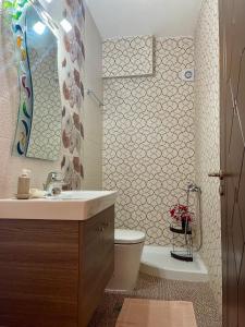 プレベザにあるOlga's houseの洗面台、トイレ、鏡のあるバスルーム