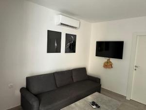 a living room with a couch and a tv at Villa EnVi in Novalja