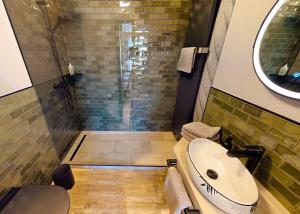 ein Badezimmer mit Waschbecken und Dusche in der Unterkunft STUDIO 'Villa Edelweiss' de Luxe inkl Wellness-Spa und MeineCardPlus in Willingen + 32 Fotos
