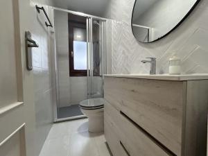 a bathroom with a toilet and a sink and a mirror at Loft in Uribarri in Bilbao