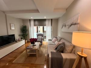 a living room with a couch and a tv at Apartamento Pereiro Viveiro in Viveiro