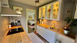 a kitchen with a sink and a counter top at Unikt boende i egen del av hus nära stad och strand in Ystad