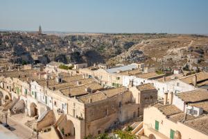 an aerial view of a city with buildings at A Ridosso dei Sassi in Matera