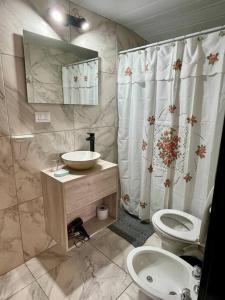 a bathroom with a sink and a toilet at Hospedaje Los Lapachos in Libertador San Martín