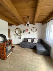 een woonkamer met een bank en een tv bij Wine & Relax Mezi Sklepy in Valtrovice