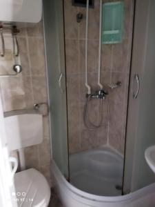 a bathroom with a shower with a toilet and a sink at Apartmani "Srma" Srma 2 in Herceg-Novi