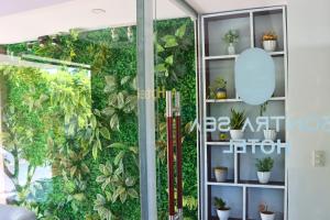 a room with a green wall with plants at Sontra Sea Hotel in Danang