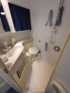 a small bathroom with a toilet and a sink at Yacht ZEN in Heraklio Town