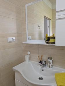 a bathroom with a white sink and a mirror at Vacation Home Keskic in Velika Gata +63 photos