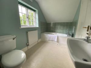 a bathroom with a toilet and a sink and a tub at Stunning 3 bedroom 3 bath self catering cottage nr Stonehenge, Longleat, Avebury and Bath in Pewsey +25 photos