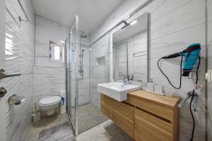 a bathroom with a sink and a shower and a toilet at Kaurinovic in Zaton +10 photos