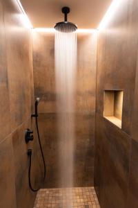 a bathroom with a shower with a shower head at Stockser Hof in Gedern +39 photos