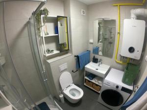 a small bathroom with a toilet and a sink at Apartman Mali Muk, self check- in in Karlovac +31 photos