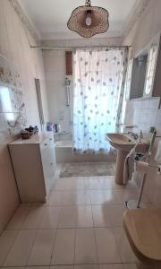 un bagno bianco con lavandino e doccia di Casa Arcamaria - Appartamento ad Avetrana