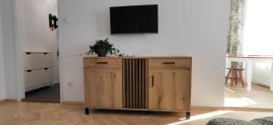 Televízia a/alebo spoločenská miestnosť v ubytovaní Apartament przy Parku