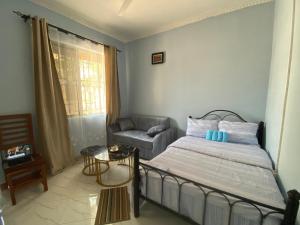 a bedroom with a bed and a couch and a chair at Anne studio & Home stay in Mwanza