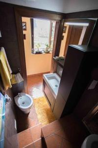 une petite salle de bain avec toilettes et lavabo dans l'établissement The house of Gostina, à Santa Fiora