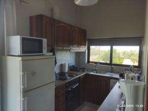 a kitchen with a white refrigerator and a microwave at Nina's Cozy Home in Chrani